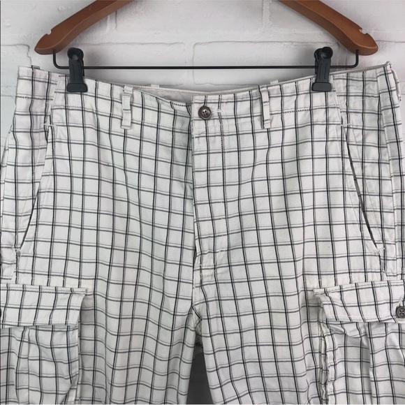 Levis 36 Shorts Cargo White Blue Checks Plaid A - Picture 3 of 8
